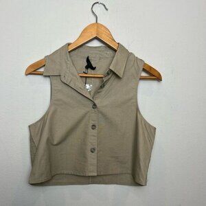 The Range Arid Twill Crop Sleeveless Button Down Shirt Moss Green Size Small